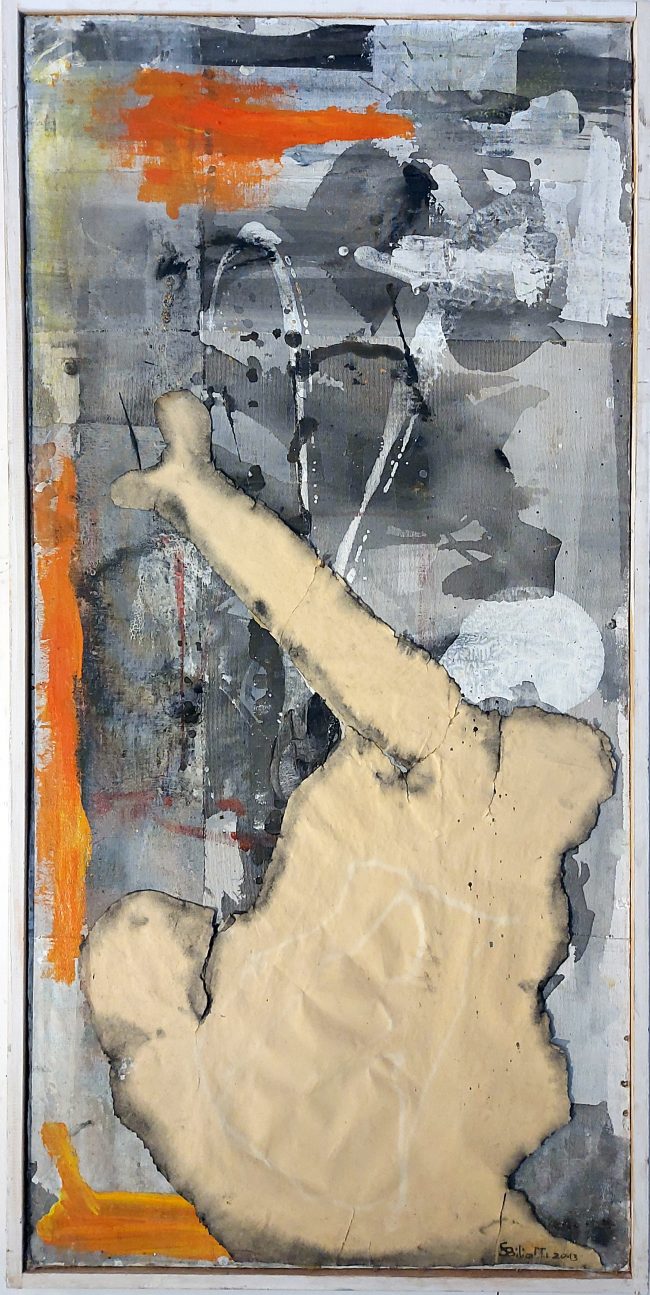 Ratto delle Sabine cm. 123×59 Collage su tavola telata